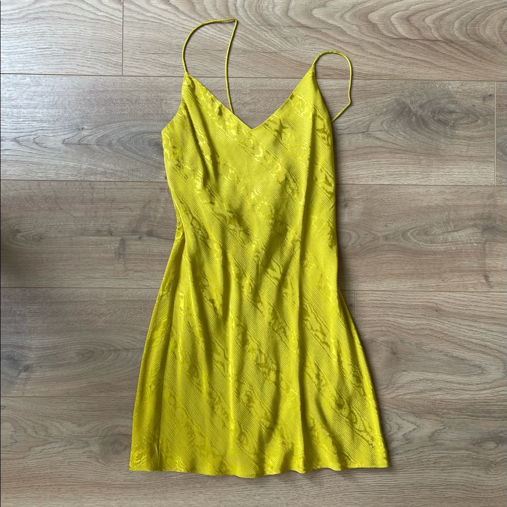 lime-yellow satin-like dress